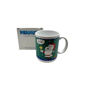 Snoopy Peanuts Green Christmas Santa Coffee Mug Box Gift Holiday Ceramic Vintage